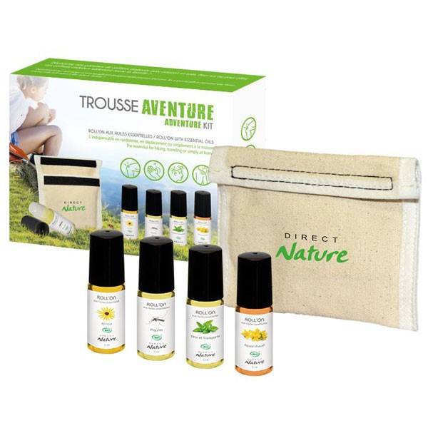 Trousse Aventure avec 4 Roll'on aux huiles essentielles - Direct Nature à  26,90 €