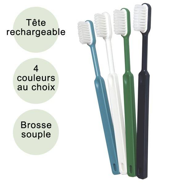 Brosse à dents souple écologique et rechargeable en bioplastique à 3,00 €  Couleur Blanc