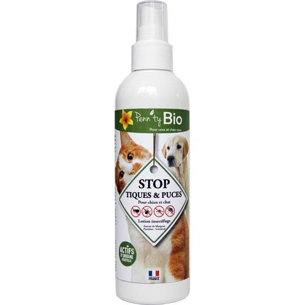 STOP tiques et puces chien et chat - Lotion insectifuge - 250 ml à 9,90 € -  Penntybio