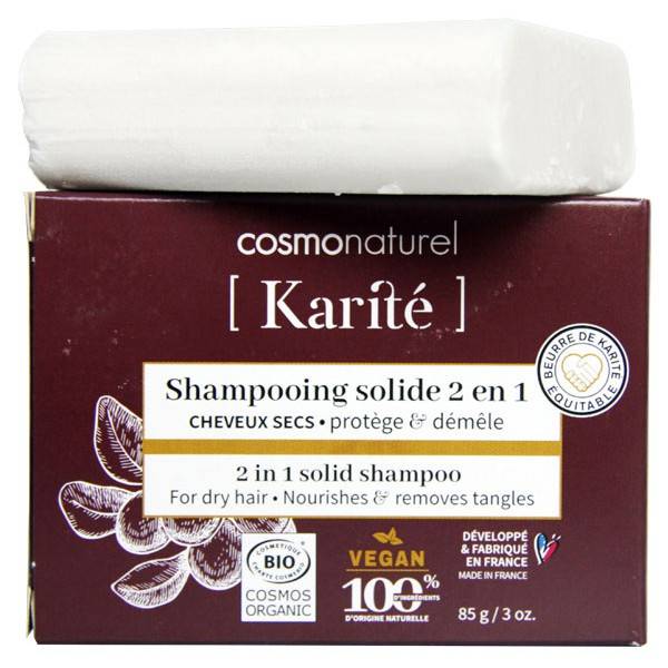 Shampooing solide 2 en 1 Karité Bio pour cheveux secs - 85 grs à 8,50 € -  Cosmo Naturel