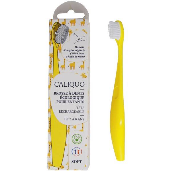 Brosse à dents enfant souple écologique et rechargeable en bioplastique à  3,80 € - Caliquo Couleur Jaune