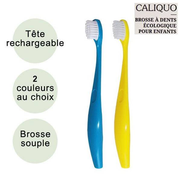Brosse à dents enfant souple écologique et rechargeable en bioplastique à  3,80 € - Caliquo Couleur Bleu