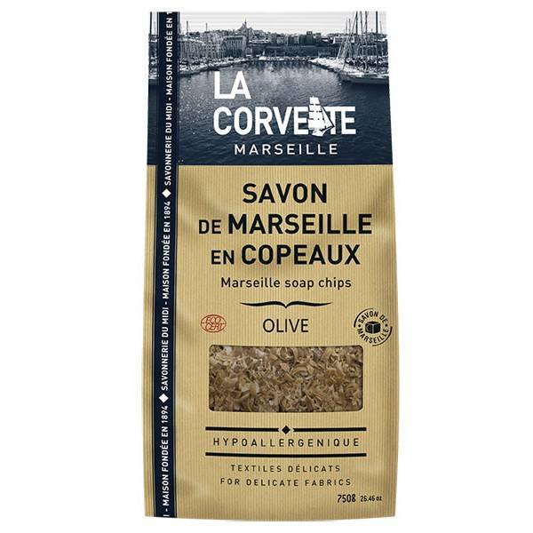 Copeaux de Savon de Marseille Olive - 750 grs à 12,50 € - La Corvette -  Savonnerie du Midi
