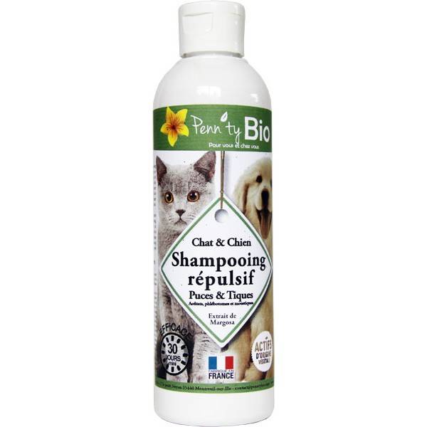 Shampooing répulsif puces et tiques pour chat-chien – 250 ml à 8,20 € -  Penntybio