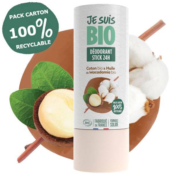 Deodorant Stick solid 24h organic cotton and macadamia - 50 ml at 8,25 € -  Je suis Bio