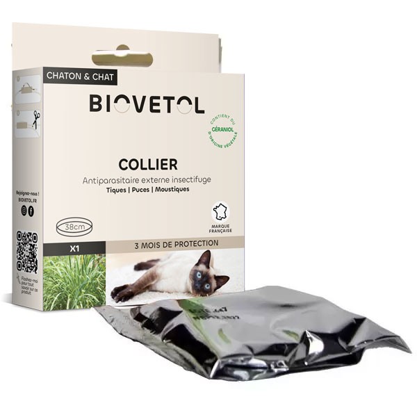 Collier insectifuge pour chat au géraniol - Biovétol - Vue 1