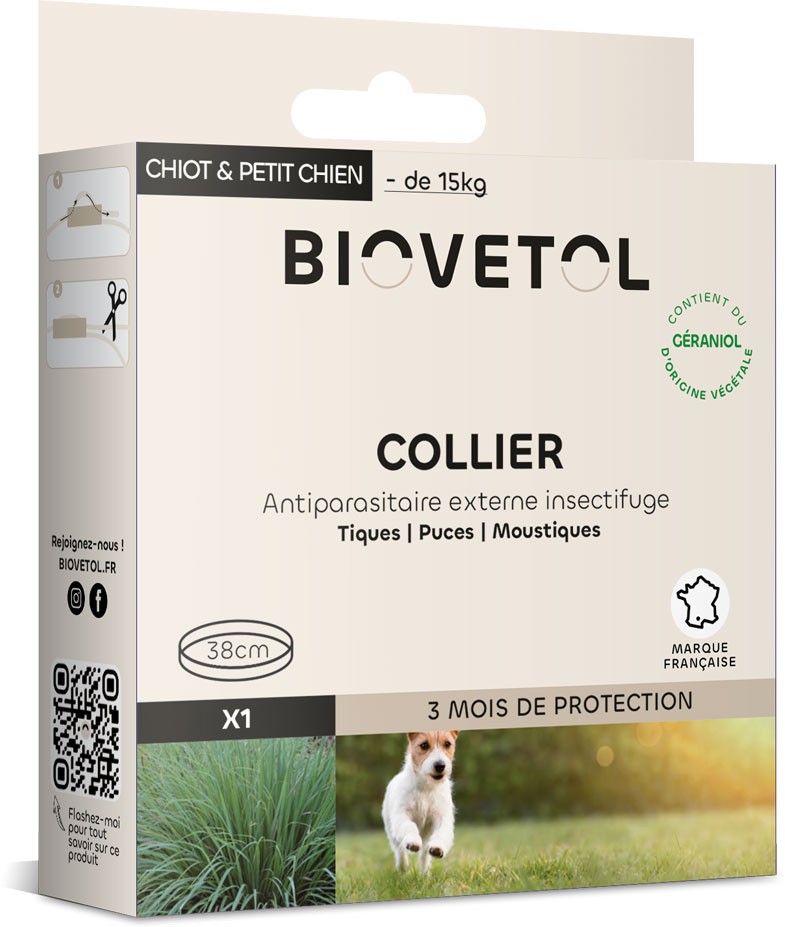 Collier insectifuge au géraniol pour petit chien - Biovétol