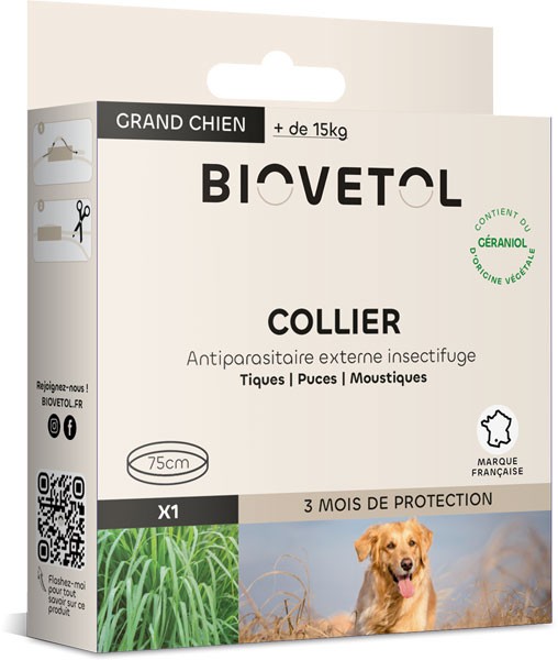 Collier insectifuge au géraniol pour grand chien - Biovétol