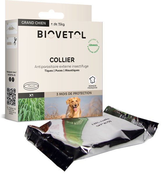 Collier insectifuge au géraniol pour grand chien - Biovétol - Vue 1