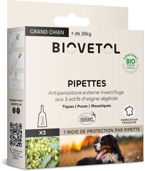3 pipettes insectifuge Bio pour grand chien - Biovétol