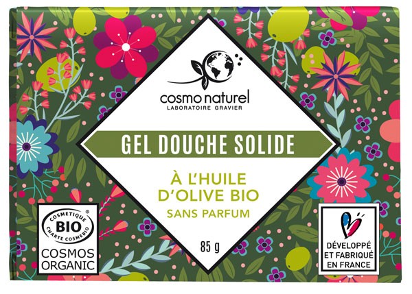 Gel douche solide Huile d'olive bio sans parfum - 85 grs - Cosmo Naturel