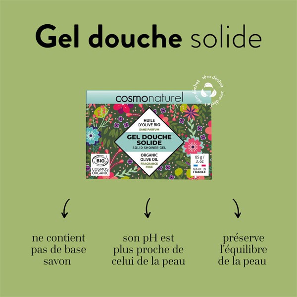 Gel douche solide Huile d'olive bio sans parfum - 85 grs - Cosmo Naturel - Vue 4
