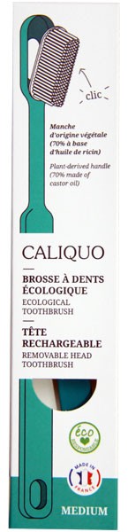 Brosse à dents médium bleu turquoise écologique et rechargeable en bioplastique - Caliquo - Vue 2