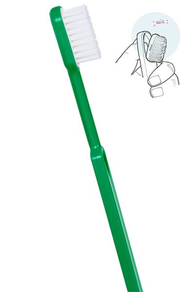 Brosse à dents médium verte écologique et rechargeable en bioplastique - Caliquo