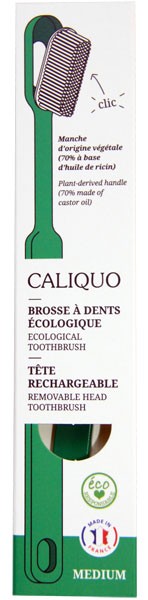 Brosse à dents médium verte écologique et rechargeable en bioplastique - Caliquo - Vue 1
