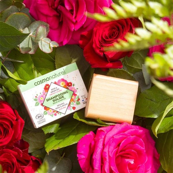 Shampooing solide cheveux colorés Rose et Argan Bio