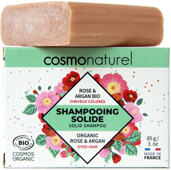 Shampooing solide cheveux colorés Rose et Argan Bio - 85gr - Cosmo Naturel