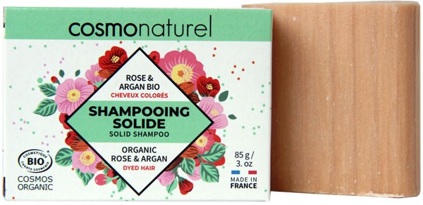 Shampooing solide cheveux colorés Rose et Argan Bio - 85gr - Cosmo Naturel - Vue 1