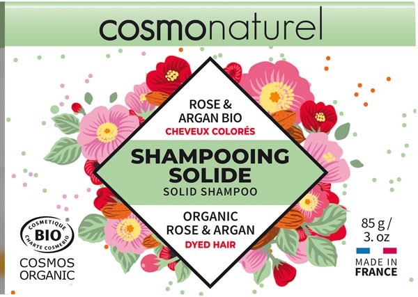 Shampooing solide cheveux colorés Rose et Argan Bio - 85gr - Cosmo Naturel - Vue 2