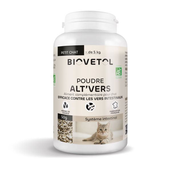 Poudre Alt'Vers - Vermifuge naturel pour chat de moins de 5 kg - Biovétol