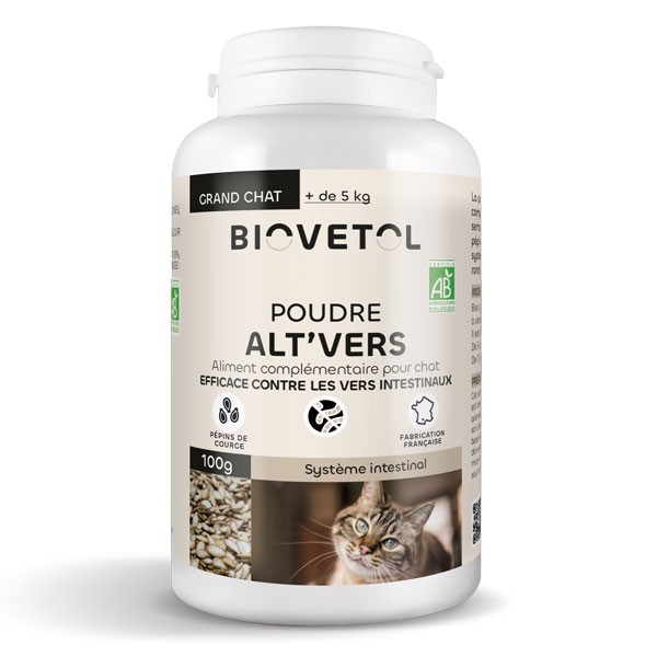 Poudre Alt'Vers - Vermifuge naturel pour chat de plus de 5 kg - Biovétol