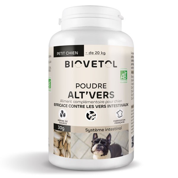 Poudre Alt'Vers - Vermifuge naturel petit chien (- 20 kg) - Biovétol