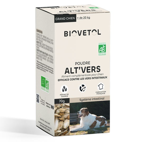 Poudre Alt'Vers - Vermifuge naturel grand chien (+ 20 kg) - Biovétol