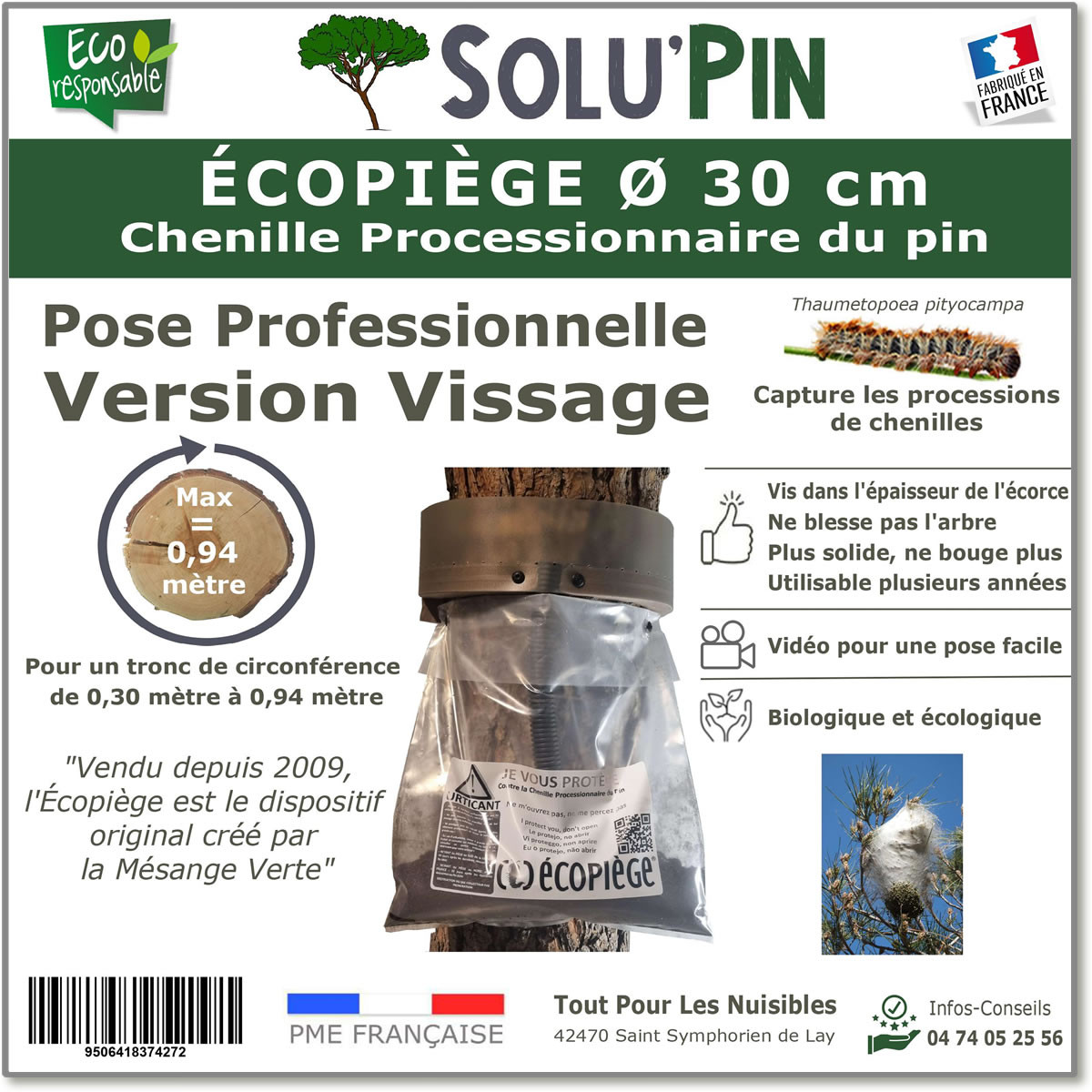 Écopiège Version Vissage Ø 30 cm SOLUPIN, Collier piège chenille processionnaire du pin et du cèdre.