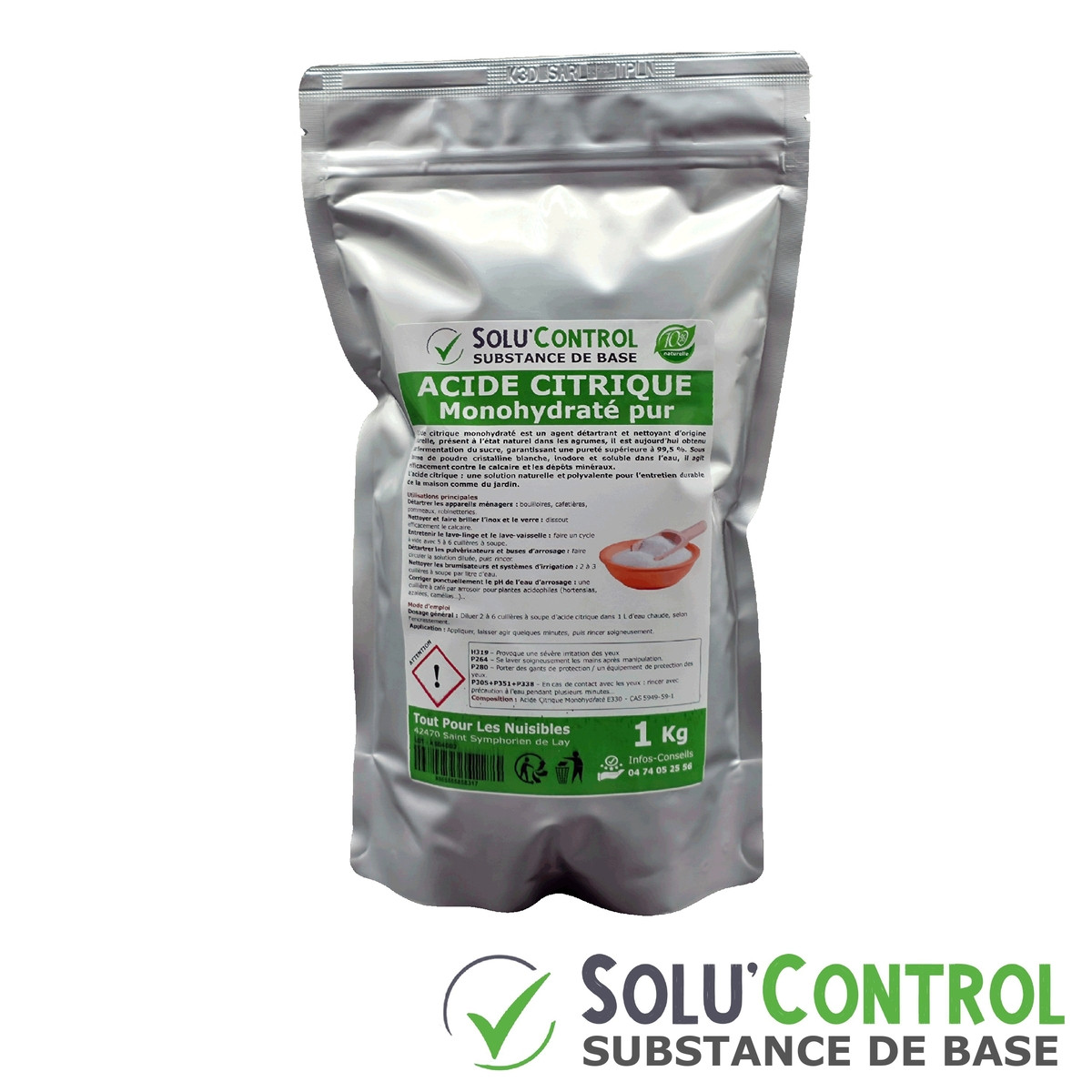 Acide citrique monohydraté pur : Nettoyer, détartrer, raviver l'inox et corriger le pH - SOLU'CONTROL