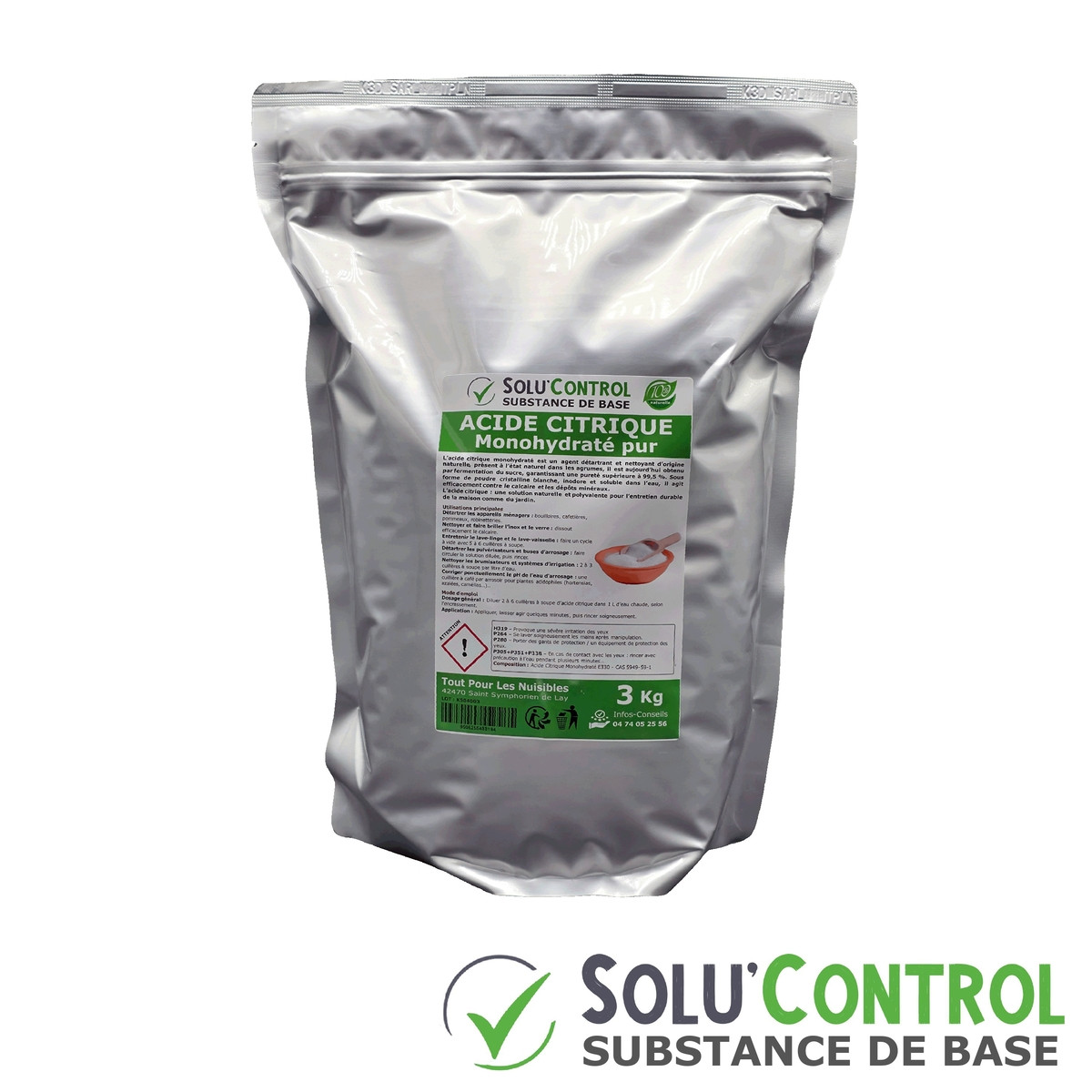 Acide citrique monohydraté pur : Nettoyer, détartrer, raviver l'inox et corriger le pH - SOLU'CONTROL