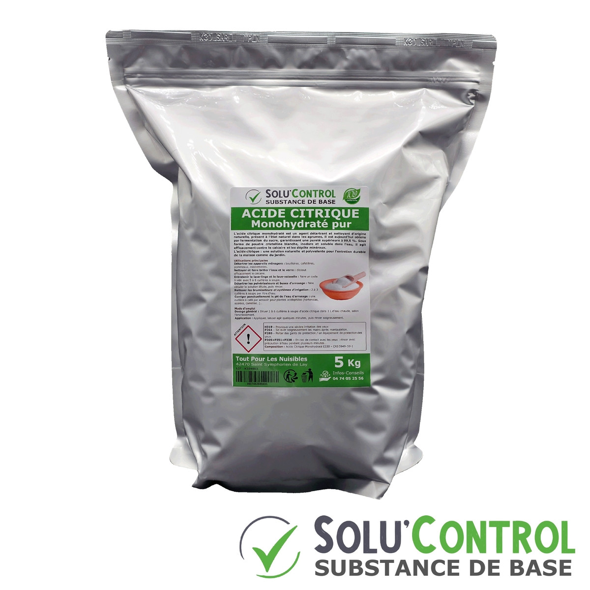 Acide citrique monohydraté pur : Nettoyer, détartrer, raviver l'inox et corriger le pH - SOLU'CONTROL