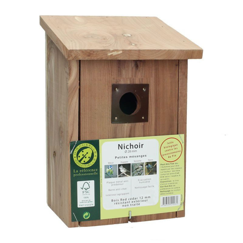 Nichoir pour petite mésange en red cédar - 15x15.5x25.5cm