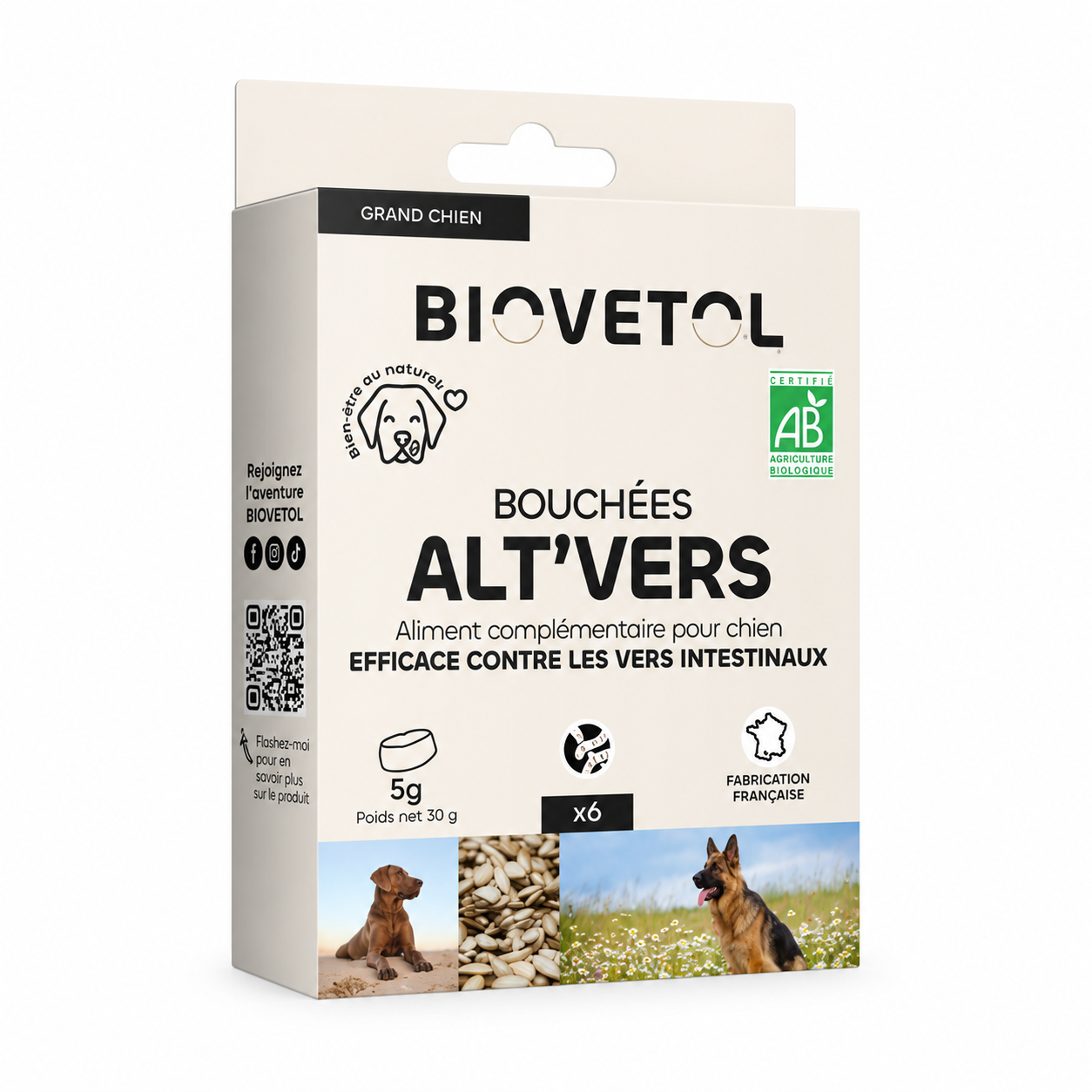 Bouchées Alt'Vers bio - Grand chien (+ 20 kg) - Vermicide naturel
