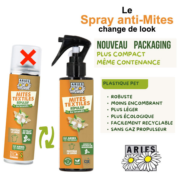 Le spray mites Aries change de packaging