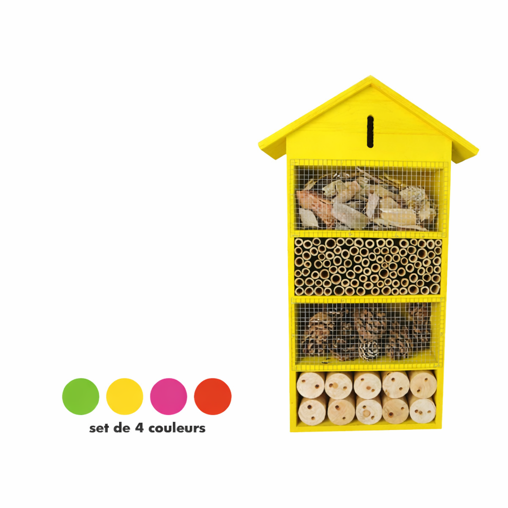 Hôtel à insectes en pin, couleurs aléatoires - Dimensions : 50x30x10cm