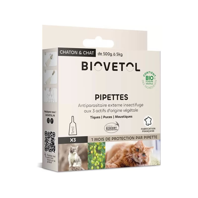 3 pipettes insectifuge Bio pour chat et chaton