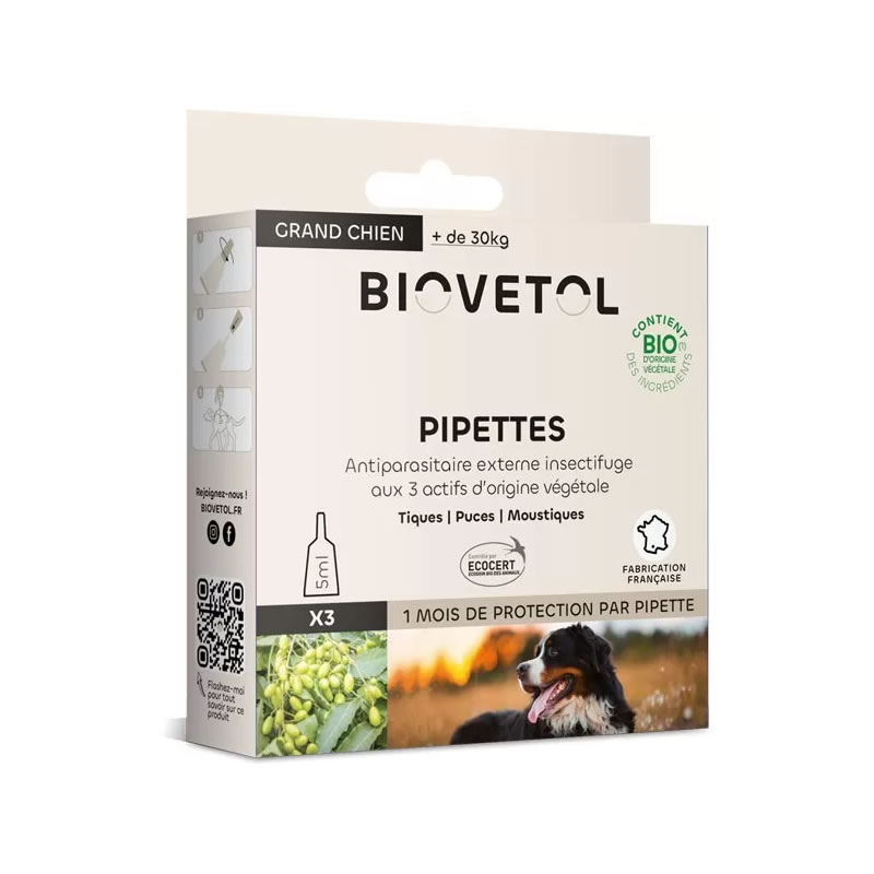 3 pipettes insectifuge Bio pour grand chien