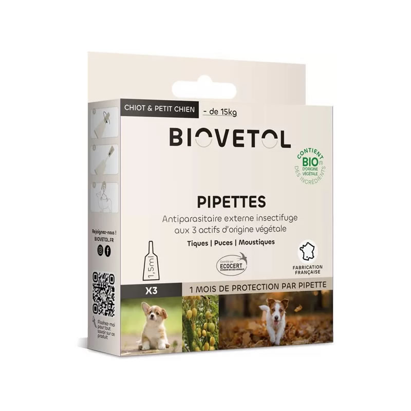 3 pipettes insectifuge Bio pour chiot et petit chien