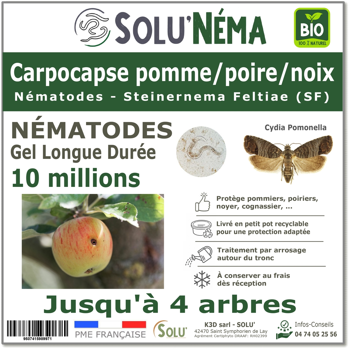 Traitement Carpocapse pomme, poires et noix - 10 millions Nématodes SF