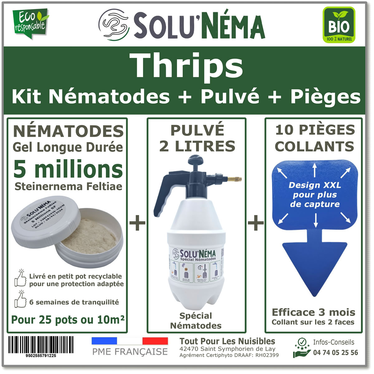 Kit Thrips - 5 millions + 1 pulvé 2L + 10 pièges bleus XXL
