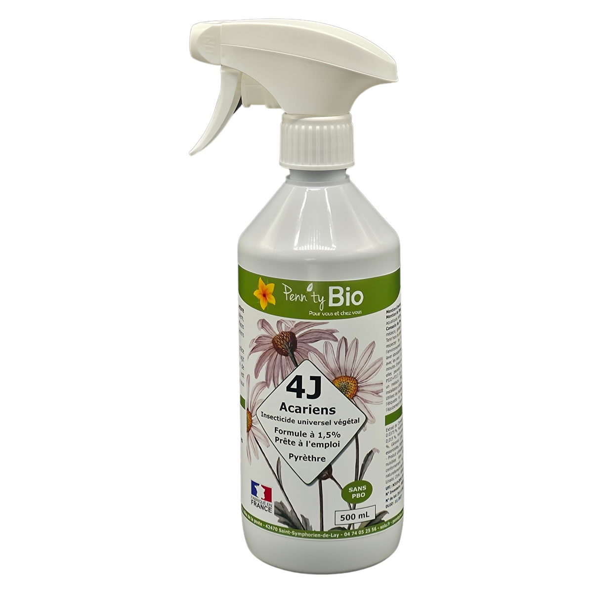 Insecticide 4J dilué 1.5% - Tous insectes  - Prêt à l'emploi - Spray de 500ml