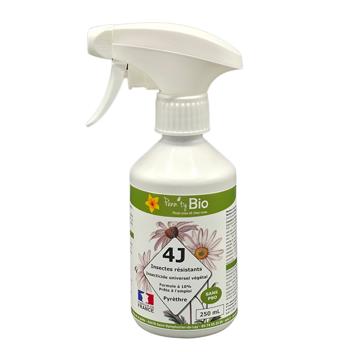 Insecticide 4J dilué 10% - Tous insectes  - Prêt à l'emploi - Flacon de 250ML