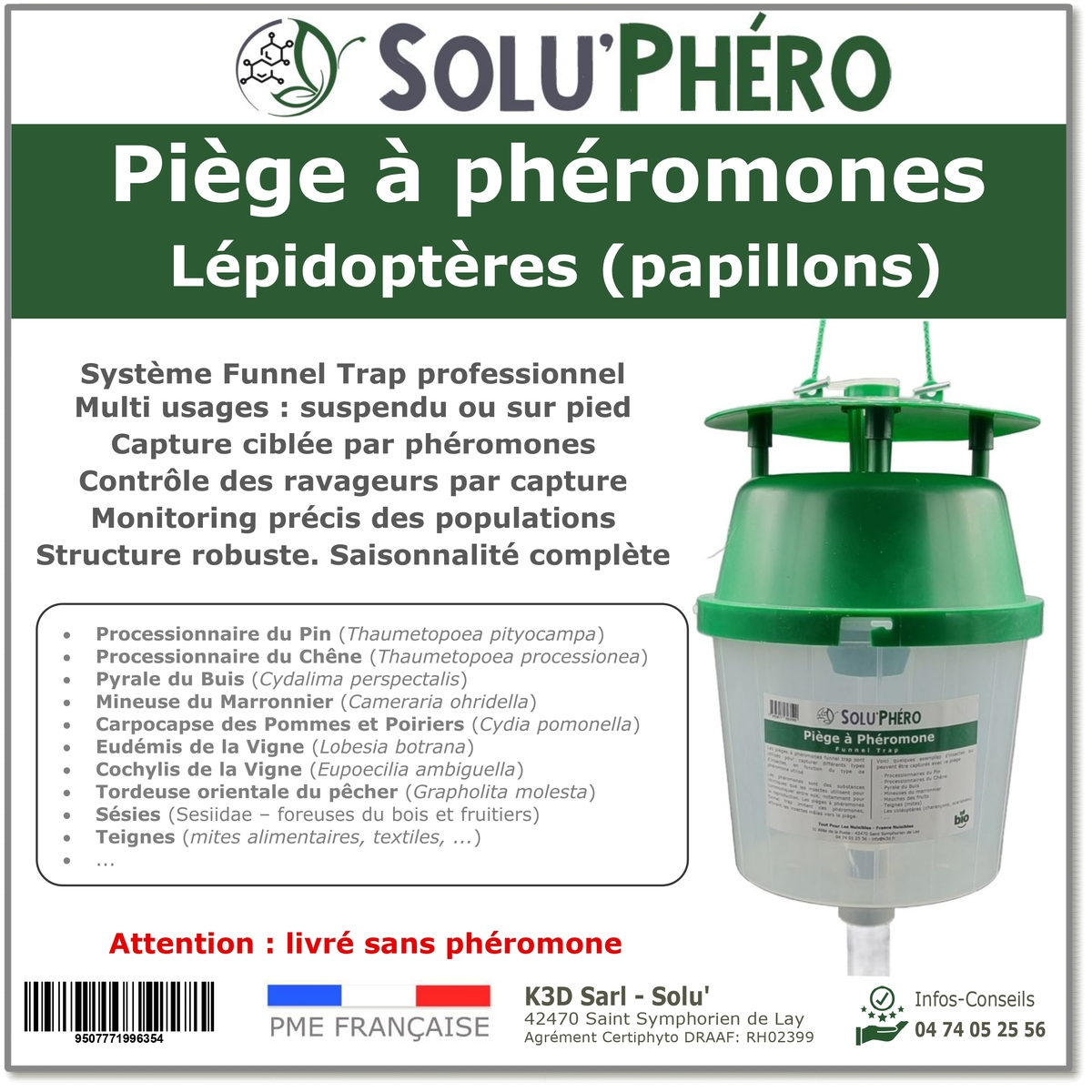 Piège à phéromone pour capturer les papillons, Funnel Trap SOLU’PHÉRO