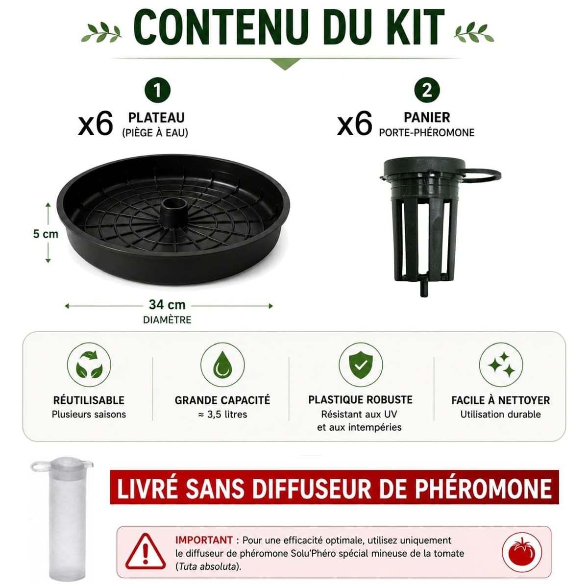 6 Pièges à phéromones Water Trap pour la mineuse de la tomate – Conditionnement