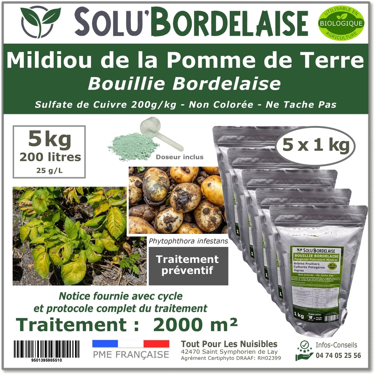 Bouillie Bordelaise Non Colorée – Cultures Potagères, Pomme de Terre 5kg