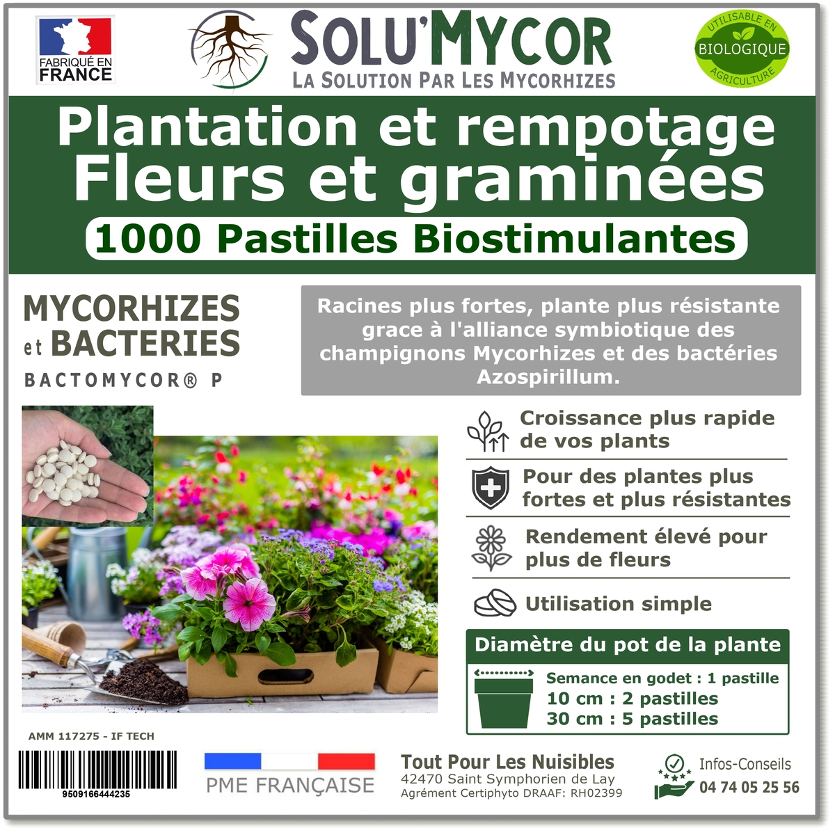 Comprimés biostimulants, SOLU'MYCOR Fleurs et graminées- 1000 pastilles