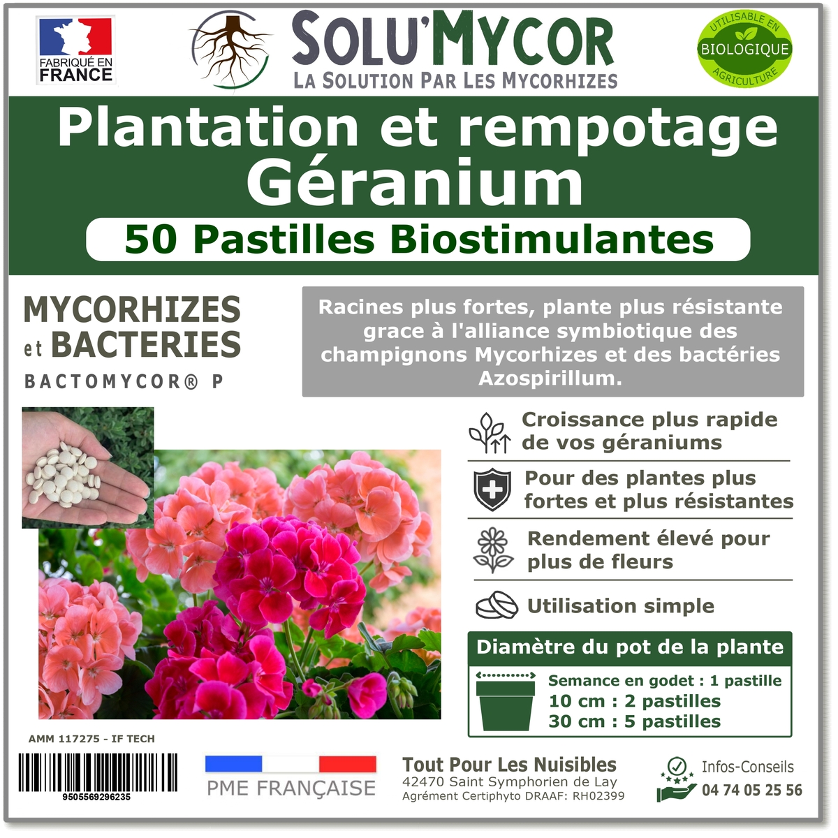 Comprimés biostimulants, SOLU'MYCOR Géraniums - 50 pastilles