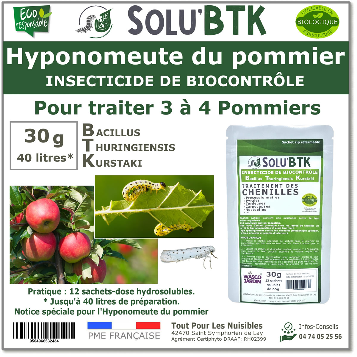 30 g - SoluBtk, Hyponomeute du Pommier