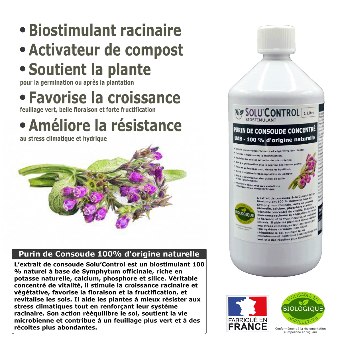 Solu'control Explication Purin de Consoude naturel UAB 1L