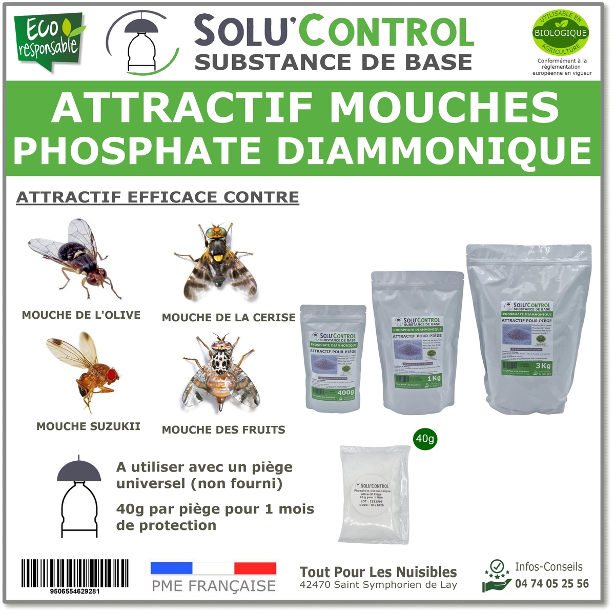 Phosphate Diammonique, appât naturel contre les mouches des fruits, SOLU'CONTROL